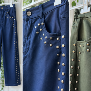 Pantalón denim tachuelas